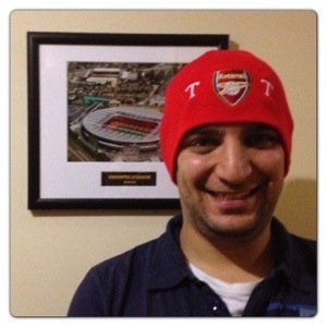 Hubby with his Arsenal Knitted Hat